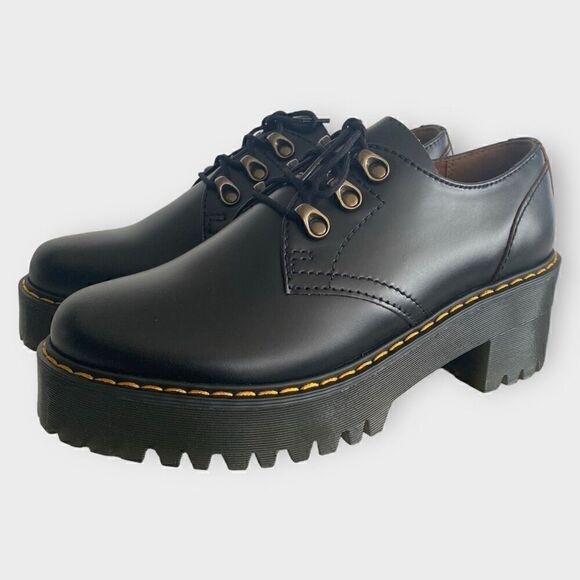Dr. Martens Leona Lo Black Platform Heeled Oxford Shoes Womens size 8 New - Picture 3 of 12